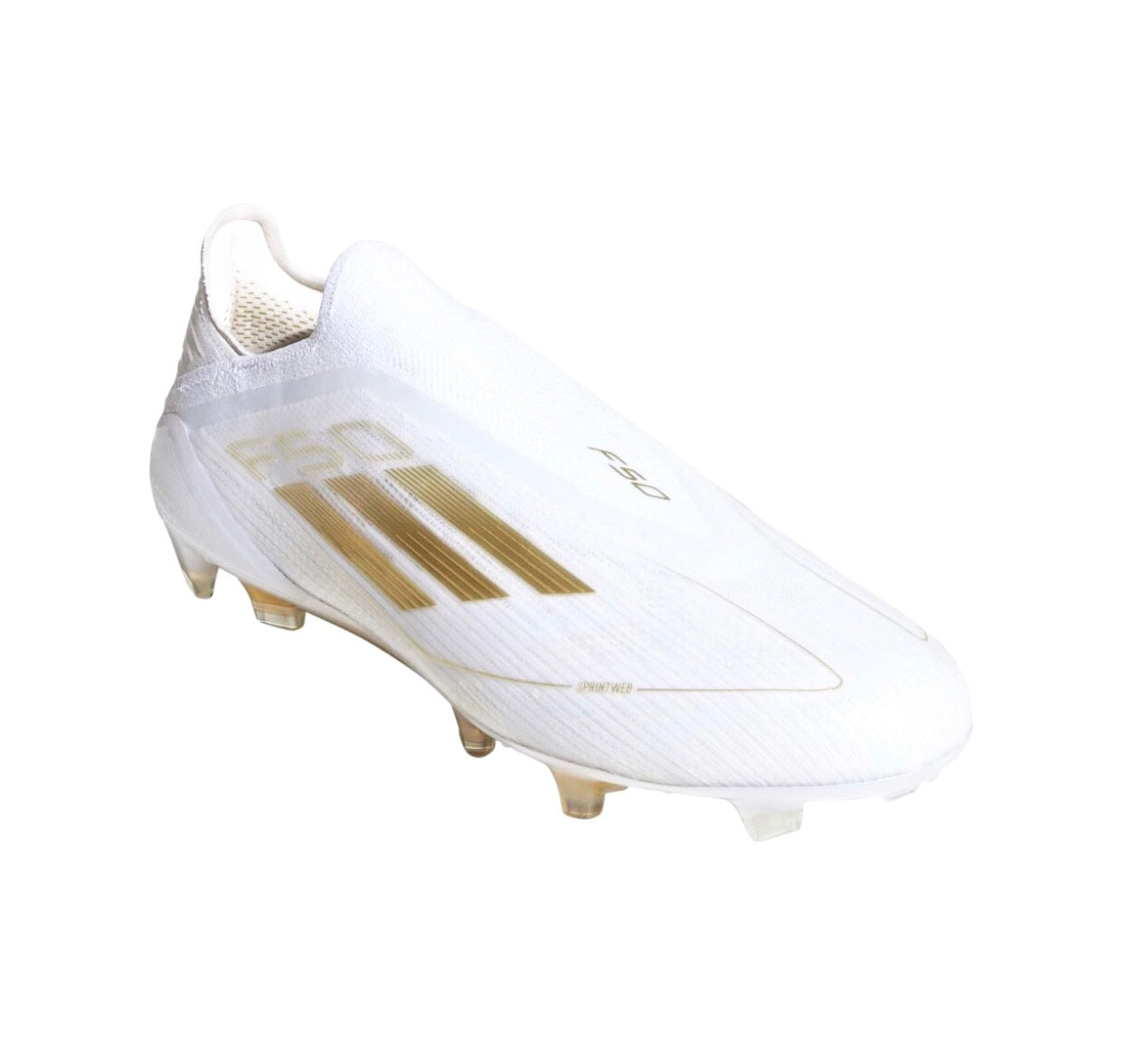 adidas F50 Elite Laceless FG Firm Ground Soccer Cleats, White/Gold/White / 6